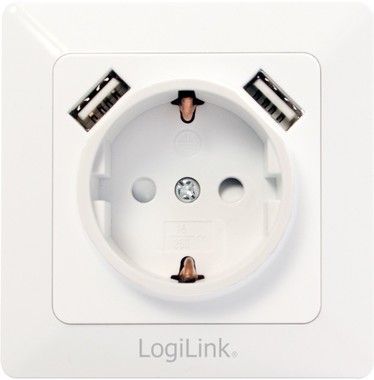 LogiLink Vgguttag 230V med 2xUSB 2,1A
