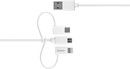DELTACO USB-A to 3in1, Micro USB, USB-C, Lightning, 1m, white