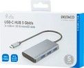 DELTACO USB-C hub, USB-C 3.1 Gen 1, 3x USB-A, SD/mSD reader, spc grey
