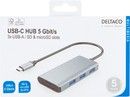 DELTACO USB-C hub, USB-C 3.1 Gen 1, 3x USB-A, SD/mSD reader, spc grey
