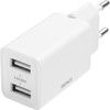 DELTACO USB wall charger, 2x USB-A, 2,4 A, total 12 W, white
