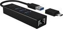 Icybox ICY BOX USB 3.0 HUB & Gigabit LAN Adapter, Type-A / Type-C