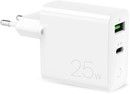 Puro Fast Wall Charger PD 1USB-A + 1USB-C 25W, White