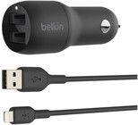 Belkin Dual USB-A Car Charger w/ 1M PVC A-LTG, 24W, BLK