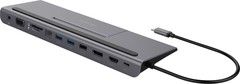 DELTACO USB-C docking station VGA/DP/HDMI/SD/RJ45/3.5, PD 3.0, sp.grey