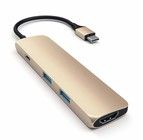 Satechi Slim USB-C MultiPort Adapter med 4K HDMI videoutgng och 2 USB 3.0 portar - Guld