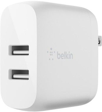 Belkin Dual USB-A Wall Charger, 12W X2, WHT