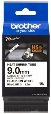 Brother HSe-221E Heat Shrink Tube Tape Black on White 9 mm wide