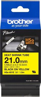 Brother HSe-221E Heat Shrink Tube Tape Black on Yellow 21 mm wide