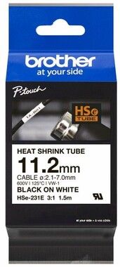 Brother HSe-231E Heat Shrink Tube Tape Black on White 9 mm wide