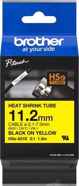 Brother HSe-231E Heat Shrink Tube Tape Black on Yellow 11,2 mm wide