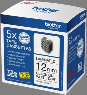 Brother TZe tape 12mmx8m black/white. Box with 5