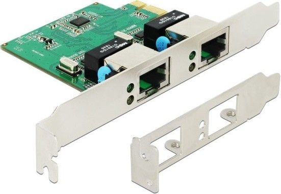 DE-LOCK 2x Gigabit LAN PCIe-kort, Full duplex, silver