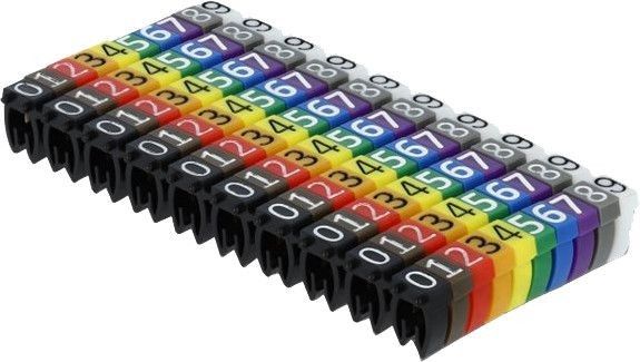 De-lock Delock Cable Marker Clips 0-9 assorted colours 100 pieces