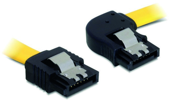 De-lock DeLOCK SATA-kabel, 6Gb/s, lsclip, vinklad(hger)-rak, 0,5m, gul
