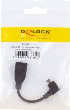 De-lock DeLOCK USB 2.0 kabel, Vinklad Typ Micro B ha - Typ A ho, 0,11m, svart