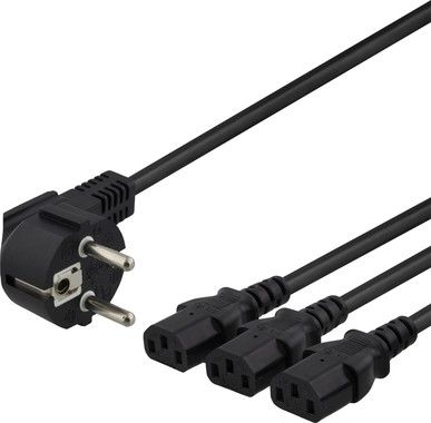 DELTACO apparat-Y-kabel, 3-vgs CEE 7/7-3xIEC C13, 1m+2m, svart