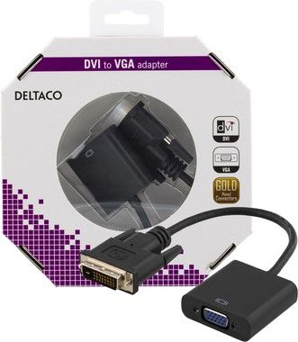DELTACO DVI-adapter, DVI-D Dual-VGA, 24+1-pin ha-15-pin ho, svart
