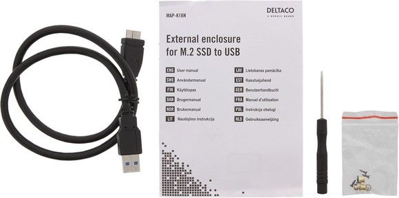 DELTACO Externt M.2 kabinett, USB 3.0, 5 Gbps, Black