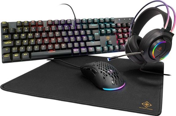 DELTACO GAMING Mechanical 4-in-1 RGB Gaming kit, Red switches, black