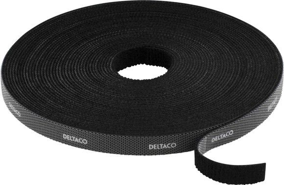 DELTACO kardborrband p rulle, bredd 9mm, 10m, svart