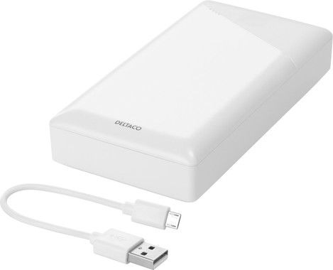 DELTACO power bank 20 000 mAh, 2x USB-A, Micro USB, safety features