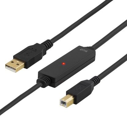 DELTACO PRIME USB 2.0 kabel Typ A hane - Typ B hane, aktiv, 5m, svart