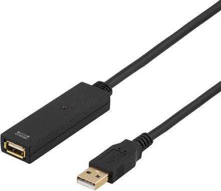 DELTACO PRIME, USB frlngningskabel, aktiv, USB 2.0, 15m, svart