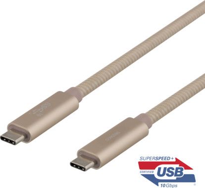 DELTACO USB-C SuperSpeed-kabel, 0,5m, USB 3.1 Gen 1, 10 Gbps, 100W, gu