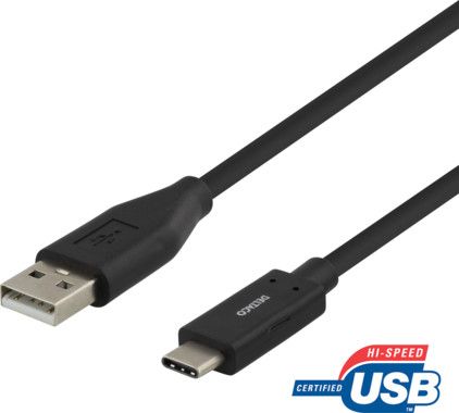 DELTACO USB-C till USB-A kabel, 0,5m, 3A, USB 2.0, svart