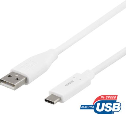DELTACO USB-C till USB-A kabel, 0,5m, 3A, USB 2.0, vit