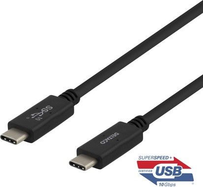 DELTACO USB-C - USB-C kabel, 0,5m, USB 3.1 Gen 2, E-marker, svart