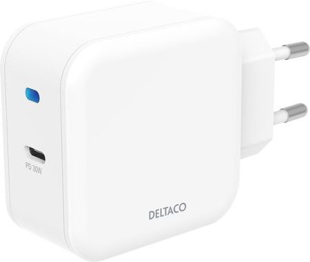 DELTACO USB-C vggladdare med PD, 9 V/3 A, 30 W, white