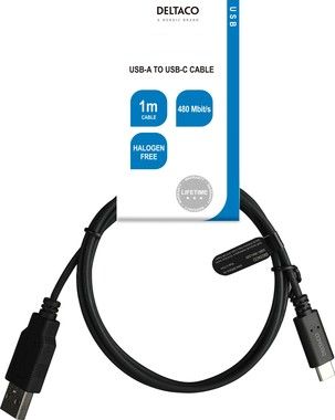 DELTACO USB2.0 cable, Typ A - Typ C 1m, black