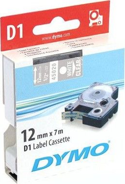 DYMO D1 mrktejp standard 12mm, vit p klar, 7m rulle
