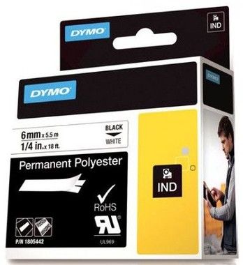 DYMO Rhino Professional, polyestertejp,  6mm, svart text p vit, 5,5m
