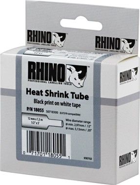 DYMO RhinoPRO mrkbar krympslang 12mm, svart p vitt, 1.5m rulle