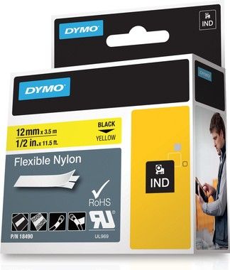 DYMO RhinoPRO mrktejp flex nylon 12mm, svart p gult