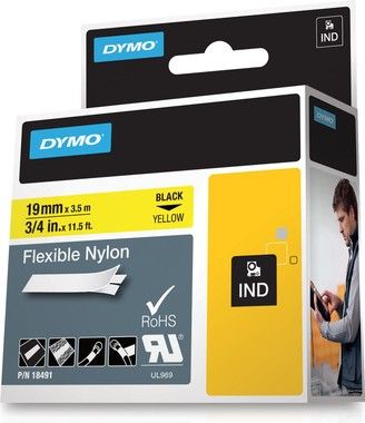 DYMO RhinoPRO mrktejp flex nylon 19mm, svart p gult