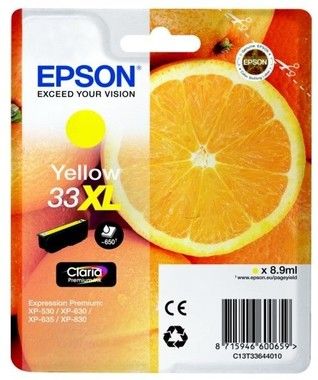 Epson 33XL Yellow Claria Premium Ink w/alarm