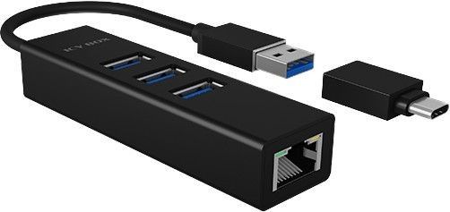 Icybox ICY BOX USB 3.0 HUB & Gigabit LAN Adapter, Type-A / Type-C