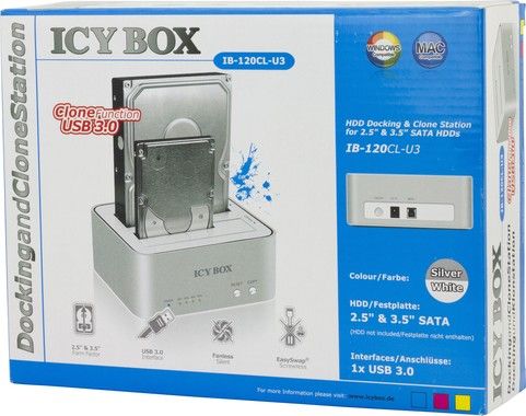 Icybox USB 3.0 direkt dockning med dupliceringsfunktion och JBOD-std.
